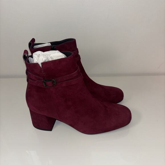 Paul Green Sydney Bootie Women Sz 8 Bordo Suede Leather Red SideZip Designer NEW - Picture 4 of 10